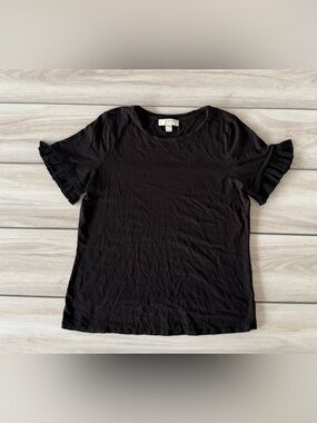 Michael Kors Ruffled Sleeve Top Black Large EUC